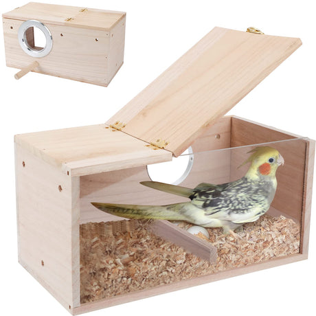 GINDOOR Parakeet Nesting Box Transparent Bird House for Cage Natural Wood Breeding Box for Parrot Parakeet Cockatiel Lovebirds Budgie Conure and Other Small Birds GINDOOR