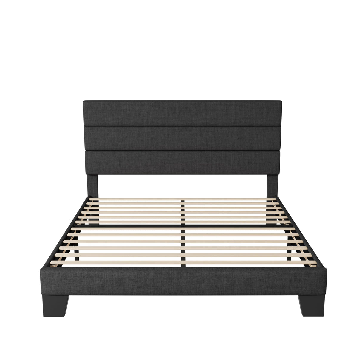 Allewie Queen Size Dark Grey Platform Bed Frame with Upholstered Headboard and Wooden Slats Allewie