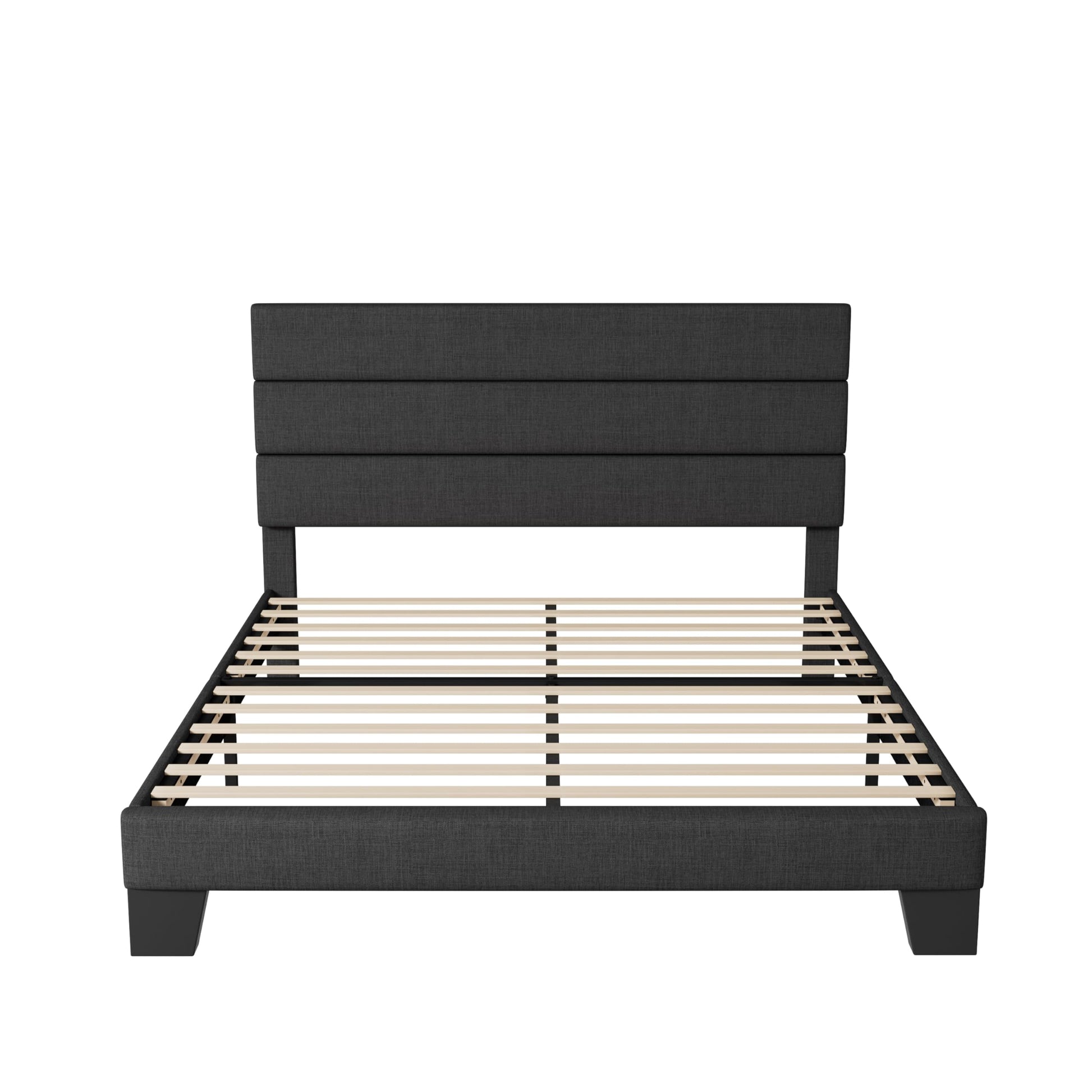 Allewie Queen Size Dark Grey Platform Bed Frame with Upholstered Headboard and Wooden Slats - WoodArtSupply