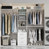secilix Closet System with Drawers, 5-8FT Closet Organizer Systems with Expandable Hanging Rods, 96" Closet Shelving Systems for Walk in Closets, Heavy Duty Wall Mount Closet Systems-White secilix