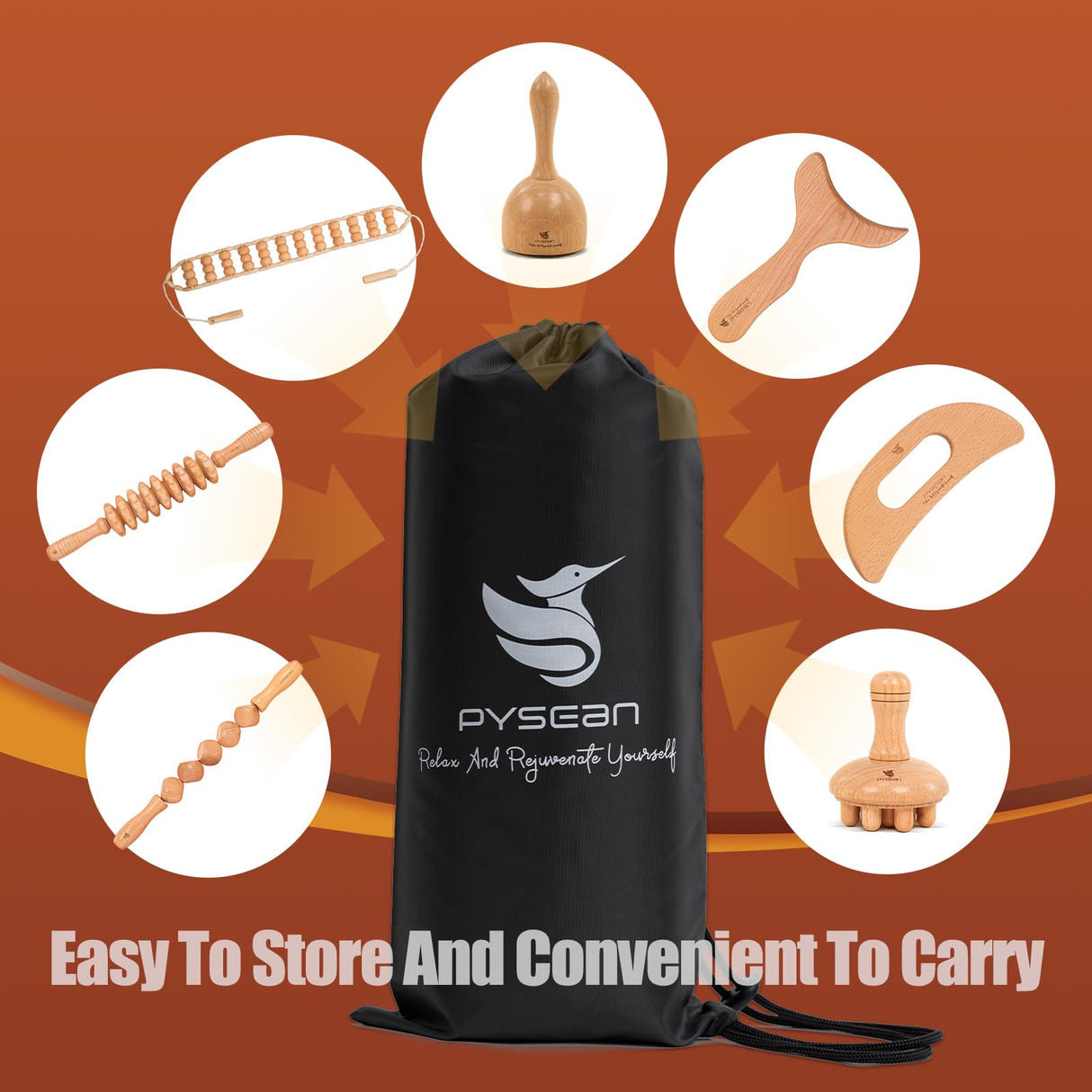 PYSEAN 7-in-1 Wood Therapy Massage Kit Helps You Eliminate Cellulite, Perform Lymphatic Drainage, Relax Your Muscles, Relieve Muscle Pain, and Sculpt Your Body into a Beautiful Shape PYSEAN