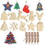 50pcs Christmas Wooden Ornaments for Crafts, 10 New Styles Unfinished Wood Slice Ornaments, Wooden Christmas Ornaments to Paint, Christmas Tree Hanging Ornaments Wood Christmas Decoration DIY Crafts Sotipevs