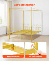 VEVOR Canopy Bed Frame Queen Size, Metal Canopy Bed with Minimalist Headboard & Four Posters Design, Heavy Duty Steel Slats Support, Underbed Storage Space, No Box Spring Needed, Easy Assembly, Gold VEVOR