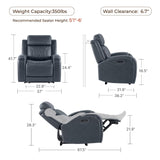 CHITA Genuine Leather Recliner Chair for Adults with Adjustable Power Headrest, Lay Flat Power Recliner with Slide-Out Cupholders & USB/Type-C Ports, Living Room Chair, Navy Blue CHITA