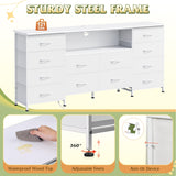 WLIVE White Dresser for Bedroom, Dresser TV Stand for 65, 70, 75 inch TV with Led Lights & Charging Station, Fabric Chest of Drawers with Open Shelves, 12 Drawer Dressers for Closet, Living Room WLIVE