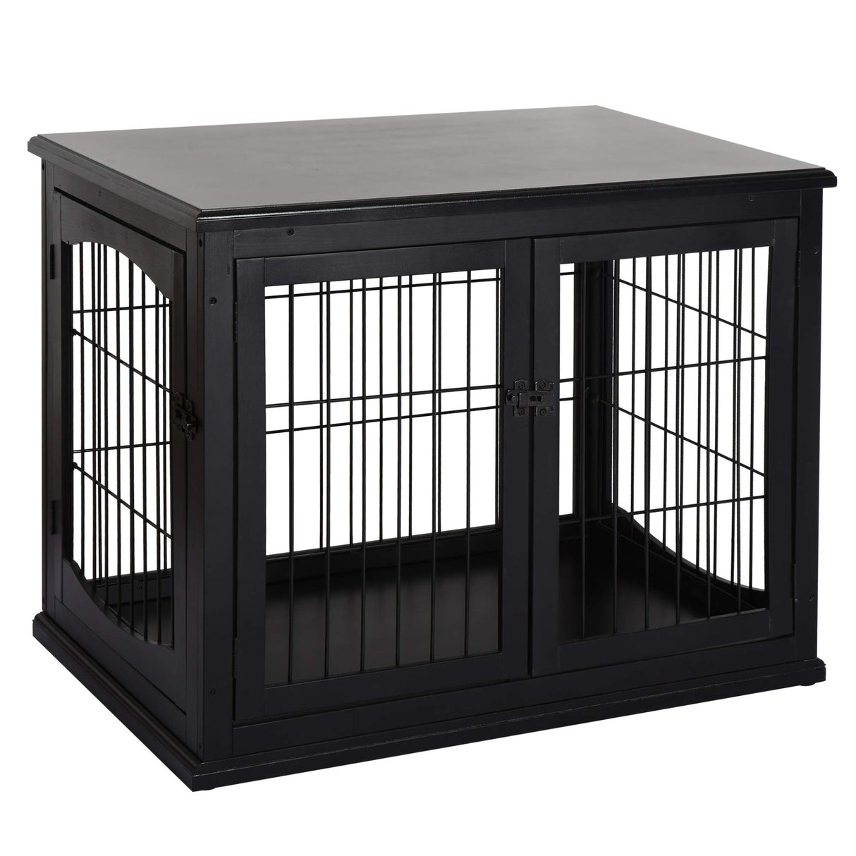 PawHut Dog Crate Furniture, Small Dog Cage End Table with Two Opening Sides, Lockable Door, Puppy Kennel Indoor, Cute and Decorative, Black PawHut