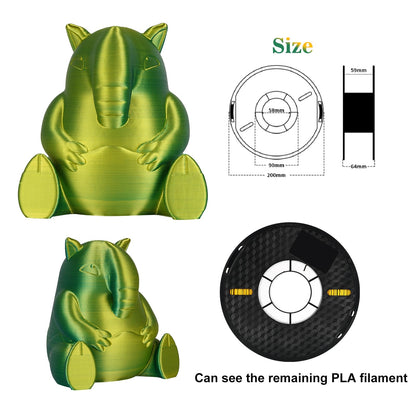 Kingroon PLA 3D Printer Filament, Dual Color Silk PLA Filament, Dimensional Accuracy +/- 0.03 mm, 1kg Spool(2.2lbs), 1.75 mm, Yellow Green - WoodArtSupply