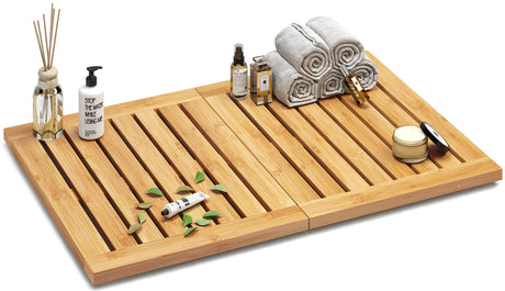 Waterproof Bamboo Bath Mat for Shower, Foldable | Non-Slip | Heavy Duty, Wooden Bath Mat, Floor Mat and Doormat for Indoor Outdoor, 23.4in x 15.6in viewcare