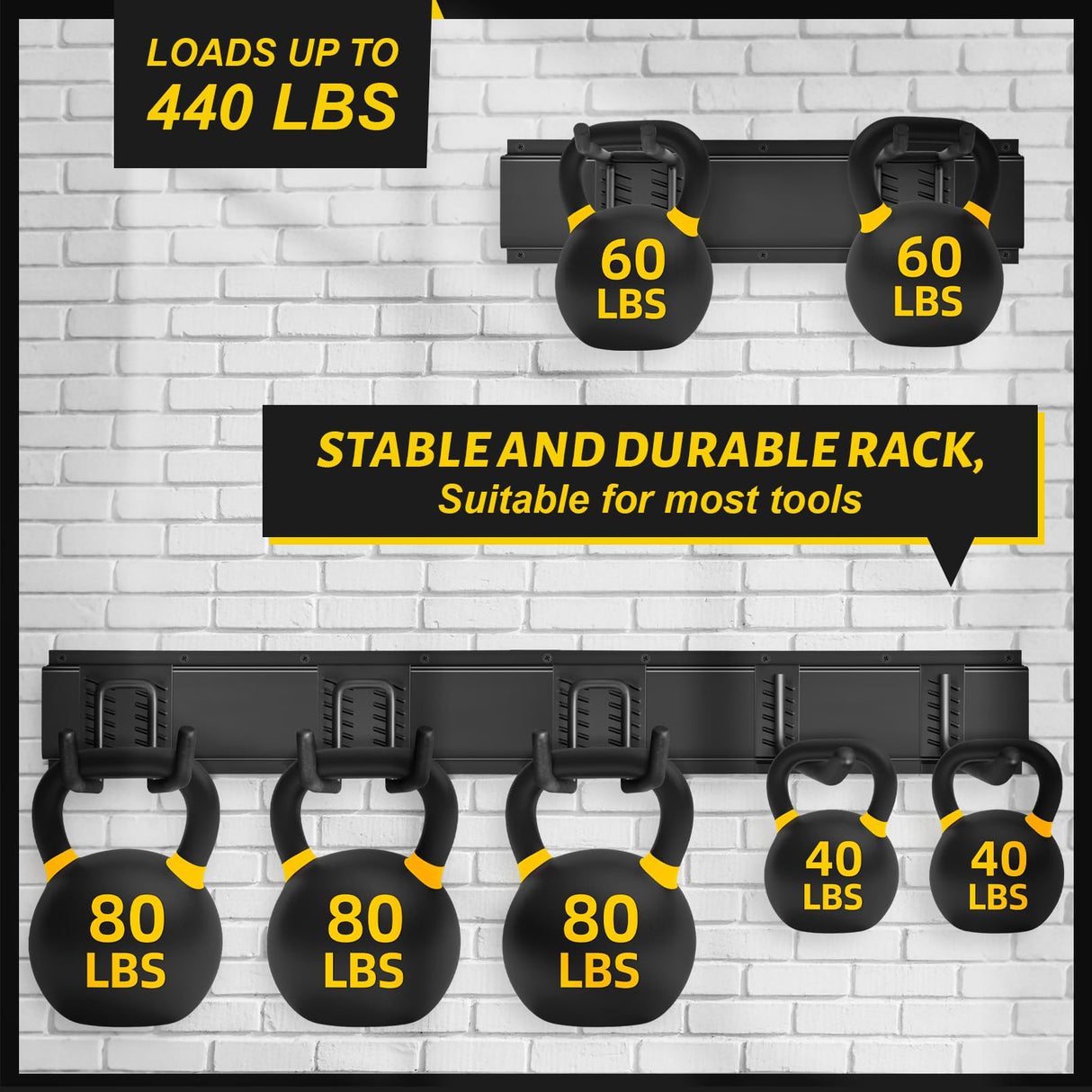 Suemoss Garage Tool Organizer Wall Mount, 48 Inches Garden Tool Organizer with Adjustable Hooks, Metal Garage Storage Rack Max Loading 440lbs, Tool Holder for Hanging Rake Broom Mop Snowboard Suemoss