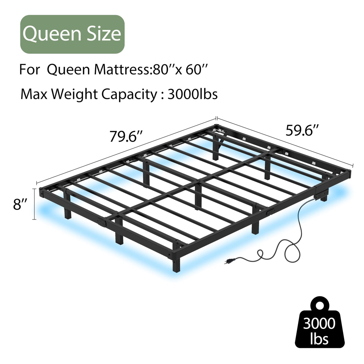 HusDream Floating Bed Frame Queen with Smart LED Lights and Charging Station 8 Inch Metal Platform Bed Frames Queen Size,Stable Structure,Under Bed Storage Space,No Box Spring Needed (8 Inch, Queen) HusDream