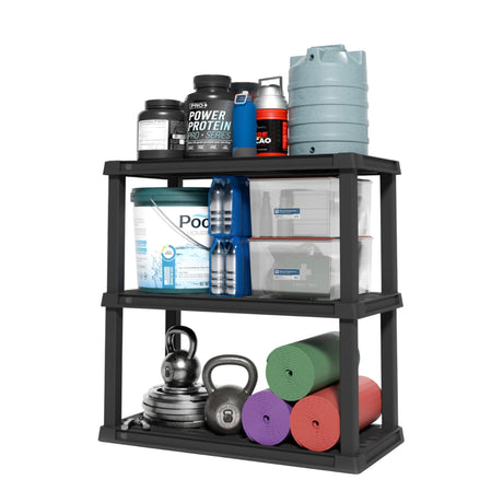 IRIS USA 3-Shelf Heavy Duty Plastic Storage Shelves, 450lb Capacity, 38"H x 36"W x 18"D, Large Modular Shelving Unit Storage Organizer for Garage, Home, Warehouse & Gym, Storage Rack - Black Iris Ohyama