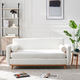 63" W Loveseat Sofa,White Boucle Couch with LED Lights and USB Ports Modern Fluffy Love Seat Couches 2 Seater Comfy All-Wood Washable Covers Sofa Furniture for Bedroom Living Room Small Space Office FiveWillowise