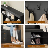 Soohow Hall Tree with Bench and Shoe Storage, Mud Room Bench with Storage and Seating, Hall Tree with Shoe Storage with 7 Hooks, 6-in-1 Farmhouse Hall Tree with Bench for Entryway, 70.9", Black Soohow
