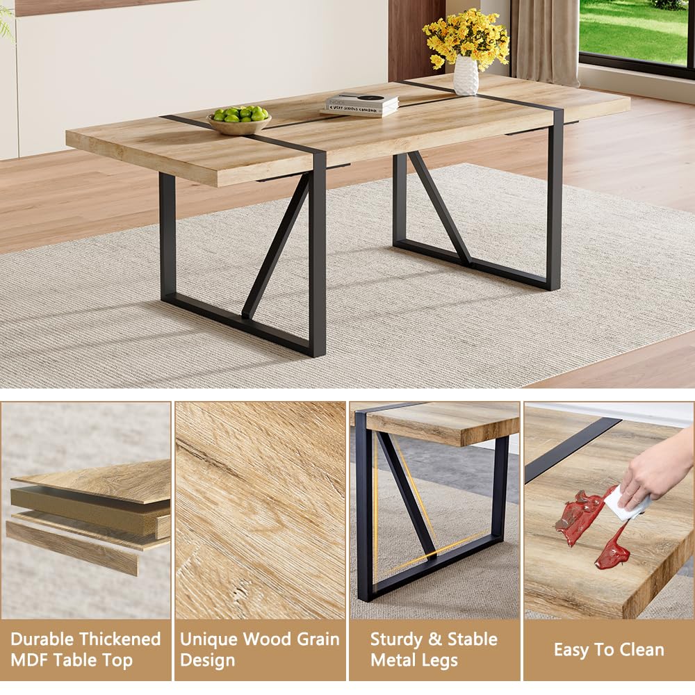 86.6" Dining Table Set for 10, Modern 11 Piece Wood Kitchen Table and Chairs Set, Large Rectangle Dining Table with 10 Linen Fabric Upholstered Chairs, Perfect for Family Gatherings and Dining Room UELKS