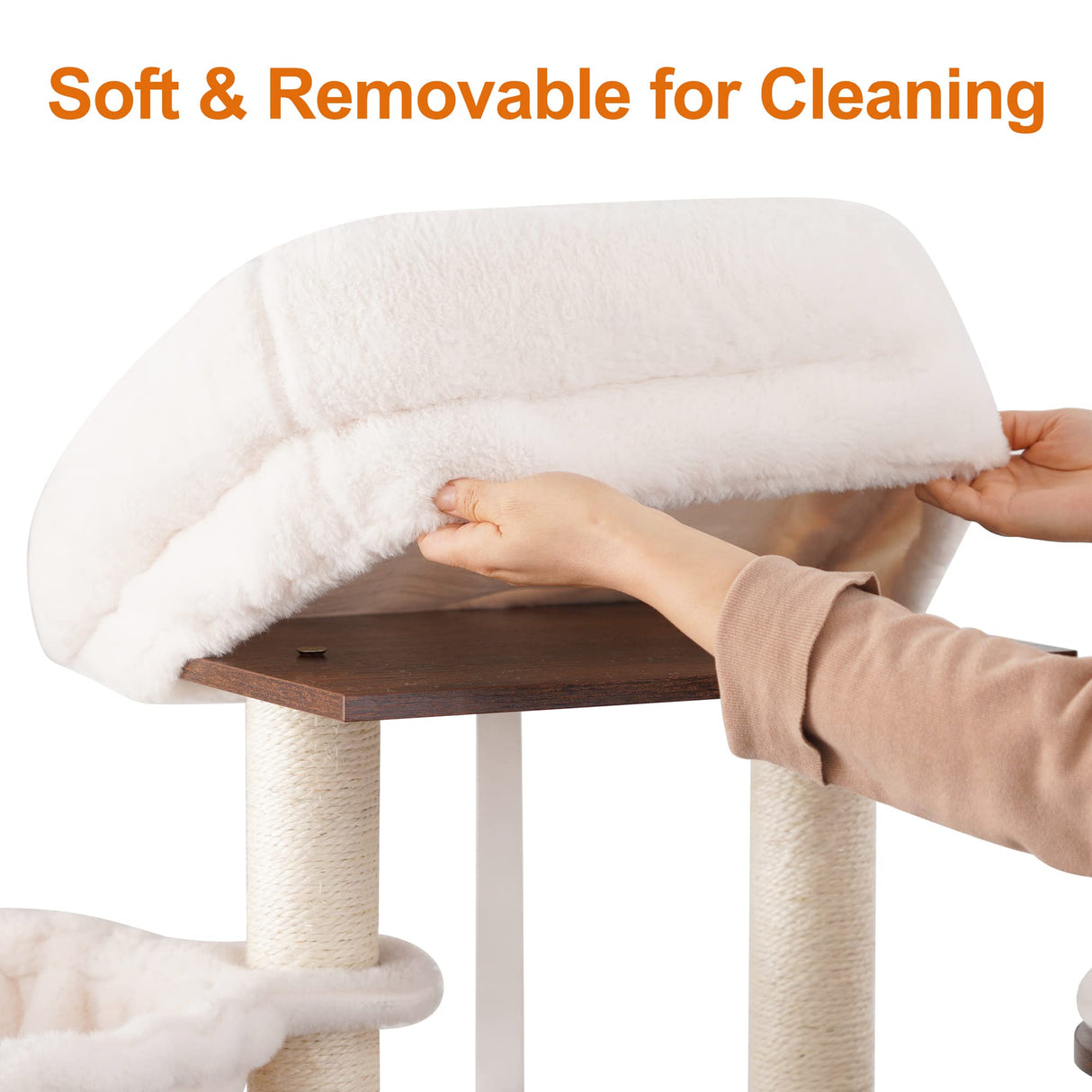 Heybly Cat Tree, Wood Litter Box Enclosure with Food Station, All-in-one Indoor Cat Furniture with Large Platform and Condo, Modern Style Cat Tower, Hammock, Rustic Brown HCT100SR Heybly