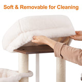 Heybly Cat Tree, Wood Litter Box Enclosure with Food Station, All-in-one Indoor Cat Furniture with Large Platform and Condo, Modern Style Cat Tower, Hammock, Rustic Brown HCT100SR Heybly