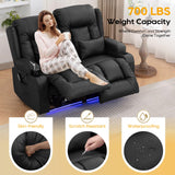 IPKIG 54" Power Loveseat Recliner Sofa, Electric Home Theater Seating with Massage Heat/4 Colors Ambient Lights/USB Port/Side Pocket/Cup Holder for Living Room, Bedroom, Home (Black, 2 Seater) IPKIG