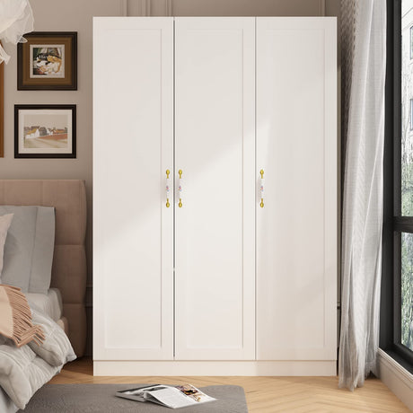 Hitow Large Wardrobe Armoire Closet with 3 Doors, Freestanding Wardrobe Cabinet with Storage Compartment & Hanging Rod, Bedroom Clothes Cabinet Organizer, White Type C (47.2" W x 17.7" D x 70.9" H) Hitow