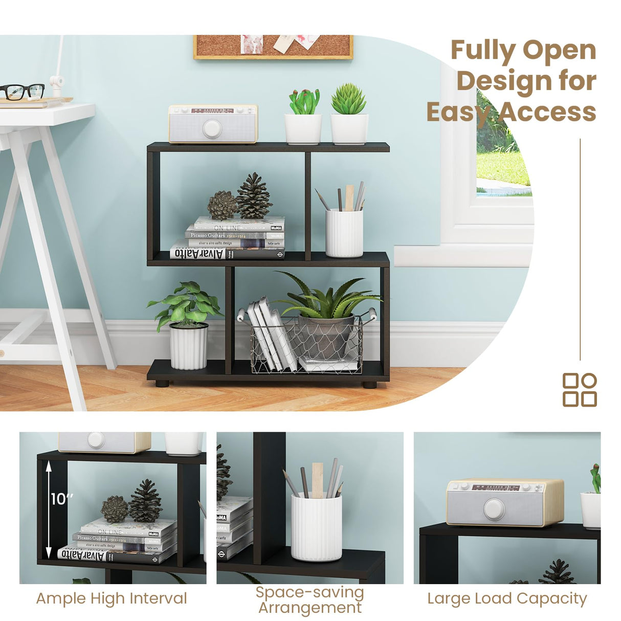 Tangkula Geometric 2-Tier Bookshelf - Stylish Open Storage Shelf for Home and Office Tangkula