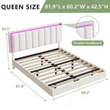 IMMERSTABLE Floating Bed Frame Queen with RGB LED Lights, Upholstered Bed Frame Queen with Headboard, Solid Wood Slats Support, Queen Bed Frame No Box Spring Needed, Noise-Free, Easy Assembly, White IMMERSTABLE