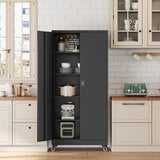 Fesbos Metal Rolling Storage Cabinet-74.6” Tall Steel File Cabinets with Wheels Lockable Doors and Adjustable Shelves-Black Steel Storage Cabinet for Home, School, Office, Garage Fesbos