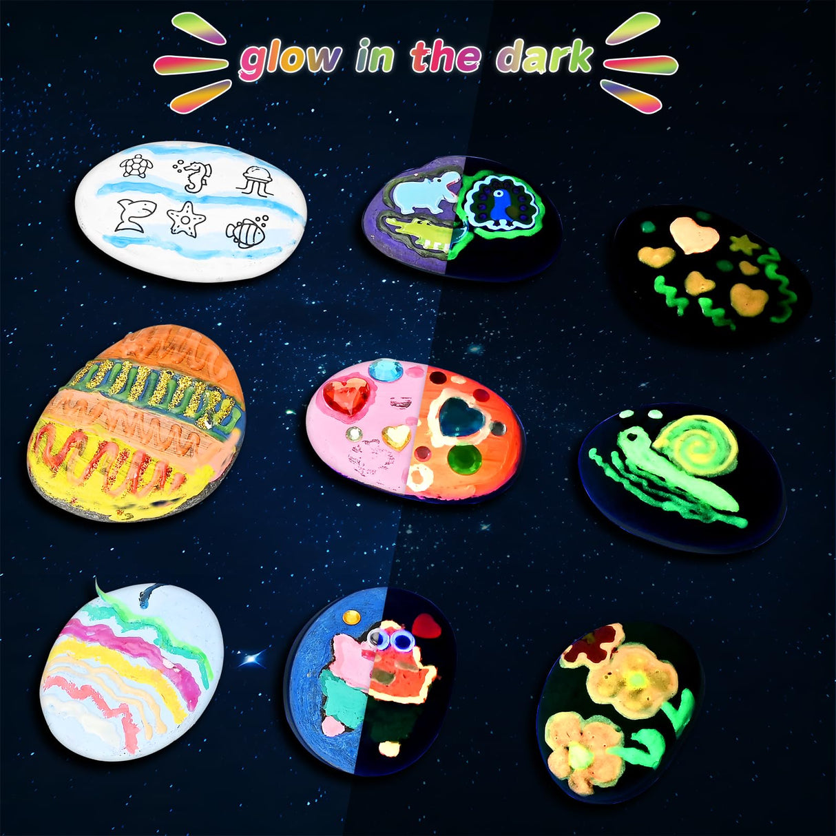 PiediaFos Rock Painting Kit for Kids Ages 6-12, Arts and Crafts Kit, Kids Craft Paint Kits, Glow in The Dark Rocks to Paint, Perfect Birthday & Holiday Gift, Easter Basket Stuffers PiediaFos