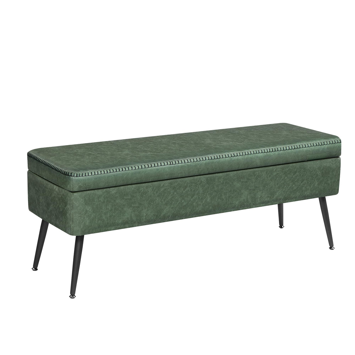VASAGLE EKHO Collection - Storage Ottoman Bench, Entryway Bedroom Bench, 15 Gallons, Synthetic Leather with Stitching, Mid-Century Modern, Safety Hinges, Loads 660 lb, Forest Green ULOM074C01 VASAGLE