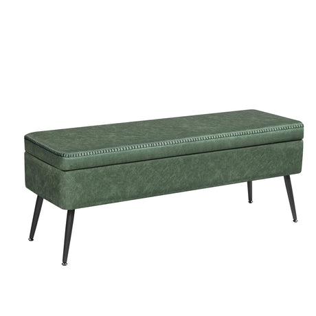 VASAGLE EKHO Collection - Storage Ottoman Bench, Entryway Bedroom Bench, 15 Gallons, Synthetic Leather with Stitching, Mid-Century Modern, Safety Hinges, Loads 660 lb, Forest Green ULOM074C01 VASAGLE