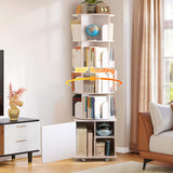RUNSUNSPRI 6 Tier Rotating Bookshelf Spinning Bookshelf Tower 360° Revolving Bookcase with Storage Cabinet Corner Organizer Storage Round Carousel with Wheels, White RUNSUNSPRI
