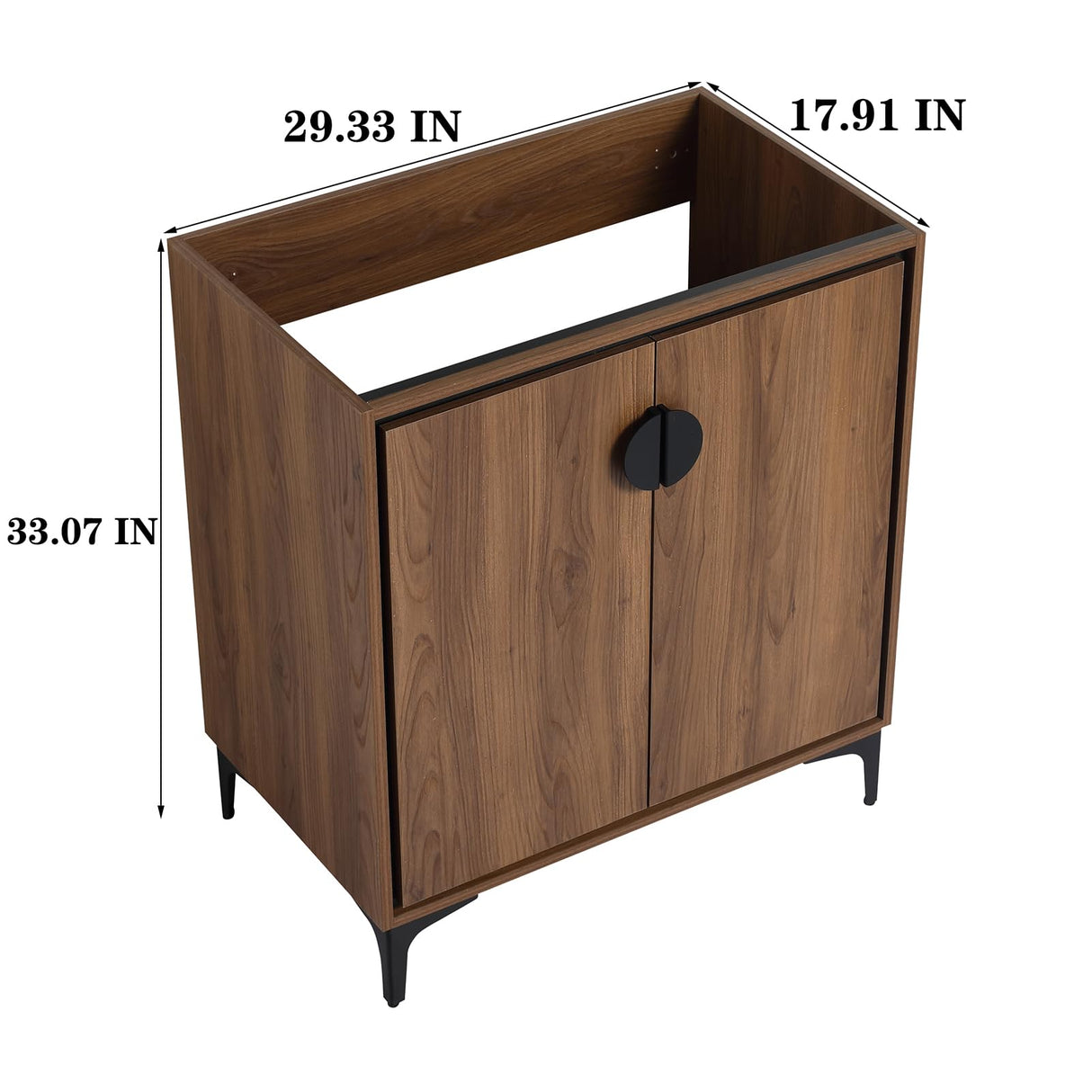 Modern 30-Inch Free Standing Bathroom Vanity Base with 2 Doors - Brown Storage Cabinet Generic