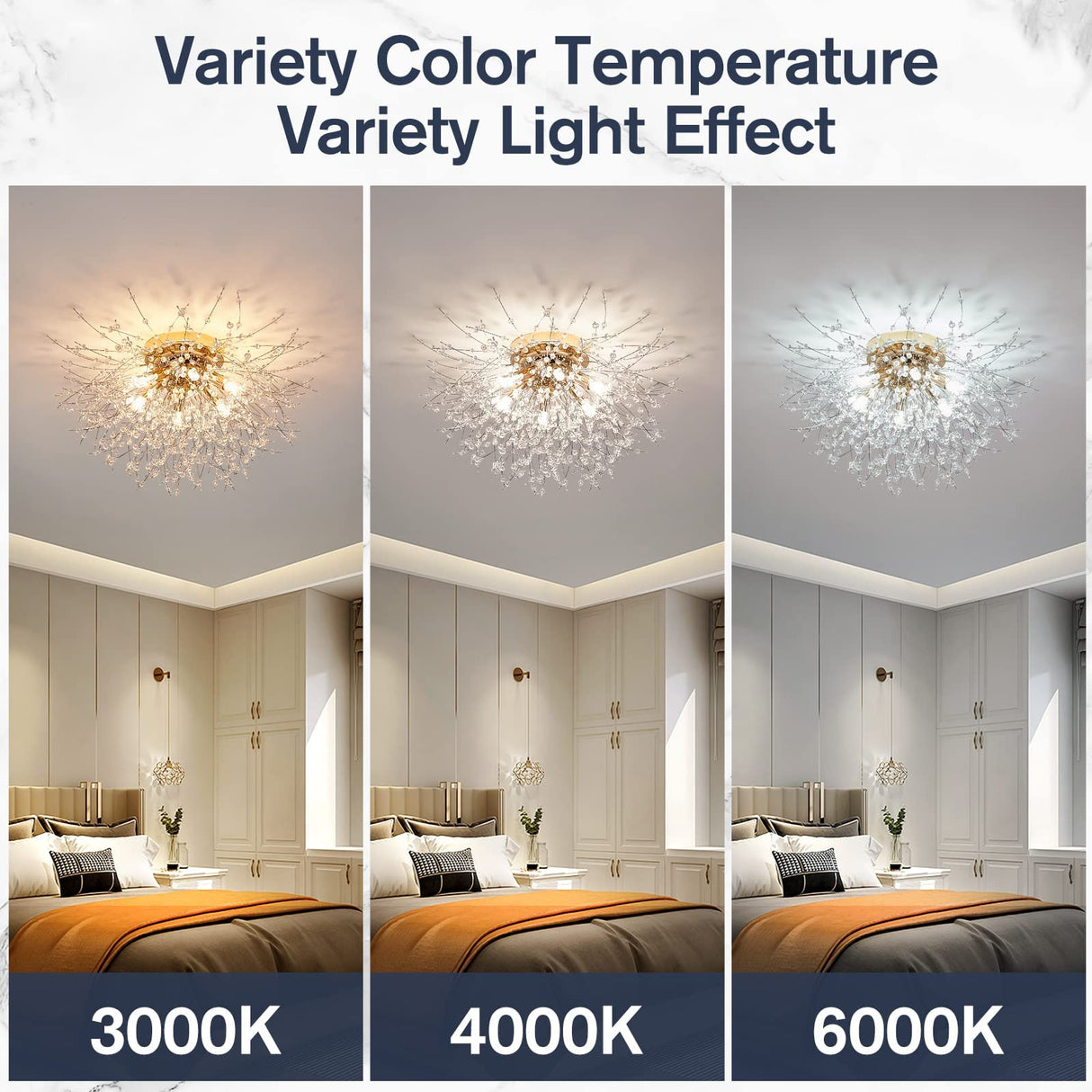 6-Light Sputnik Flush Mount Ceiling Light Fixture, Modern Gold Crystal Firework Ceiling Lights, Close to Ceiling Lamp for Bedroom Kitchen Hallway Entryway Bathroom CM MZY