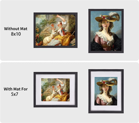 pojah 8x10 Picture Frame Set of 4,Black Photo Frame with Mat Display Pictures 5x7 or 8x10 Without Mat,PVC Glass,for Wall Home Office Décor pojah