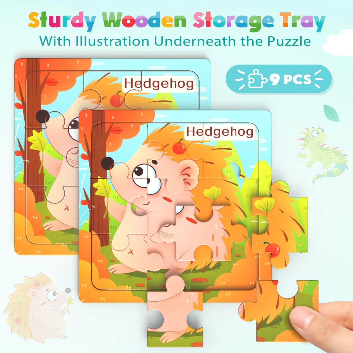 Zeoddler Wooden Puzzles for Toddlers, 8 Pack Animal Jigsaw Puzzles for Kids3-5, 9 Pieces Preschool Learning Activities, Learning & Educational Toys, Gift for Boys, Girls