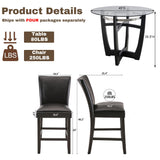 PADMA HOUSE Round Glass Pub Dining Set for 4, 45in Round Wood Modern Glass Counter Height Bar Table with 4 PU Leather Pub Stools 5 Piece Bistro Dining Table Chairs Set, Clear&Black PADMA HOUSE