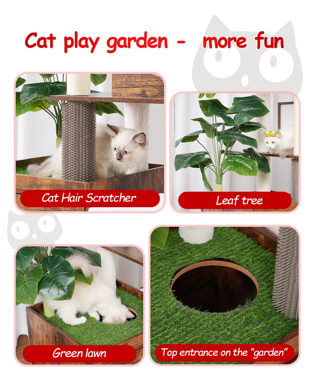 Gitelsnour Cat Tree with Litter Box Enclosure, Large Wooden Cat Tower Cat Condo for Indoor Cats with Play Garden (Leaf, Lawn, Hair Rubbers), Modern Cat House, Rustic Brown GCT110SR