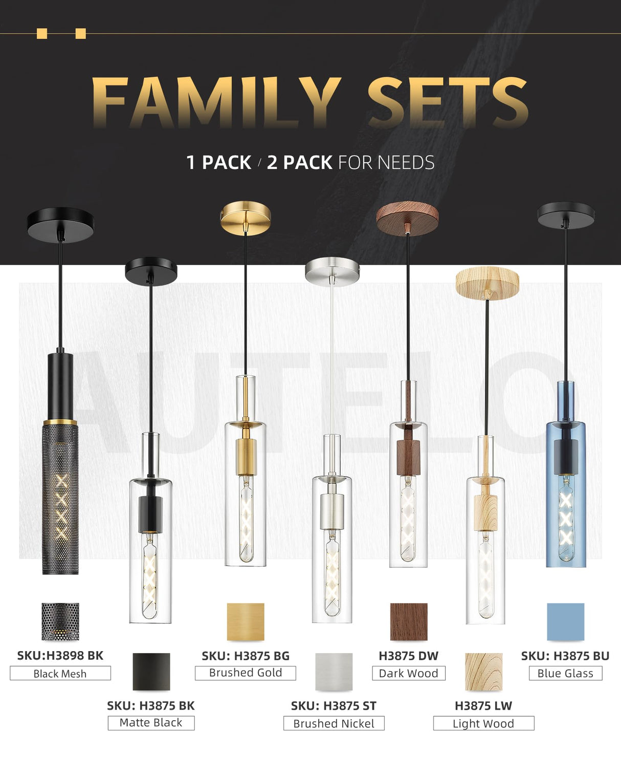 AUTELO 1-Light Pendant Lights - Vintage Pendant Lights Kitchen Island, Light Wood Grain Hanging Light with Clear Cylinder Glass, Pendant Light Fixtures for Kitchen Island Dining Room Bathroom H3875 LW AUTELO