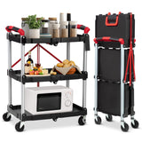 Sunvasagoo Portable Folding Service Cart - Versatile 3-Tier Collapsible Design, Heavy-Duty 56 lbs Load Capacity/Shelf, Lockable Wheels for Stability, Ideal for Garage, Workshop & Industrial Use Sunvasagoo