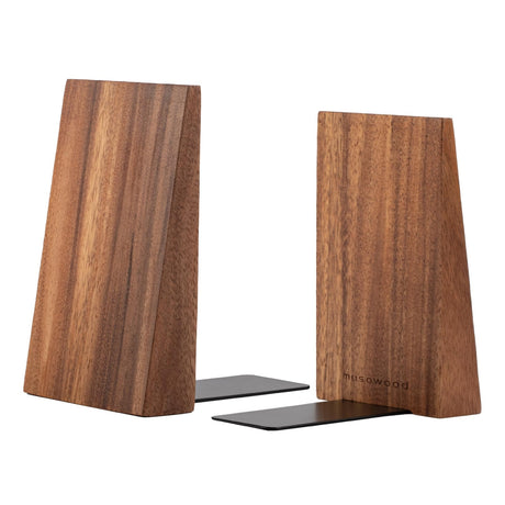 Muso Wood Book Ends, Thickened Wooden Bookends for Heavy Books, Creative Decorative Bookends for Shelves, Non-Skid Book Ends, Handmade Acacia Wood Bookends muso wood