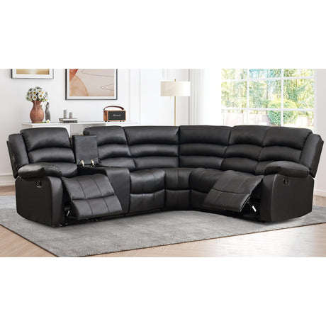EBELLO Faux Leather L-Shaped Reclining Sectional Sofa Couch, Manual Recliner Sofa, with Cup Holders, Storage Space, a Convertible Backrest 5 Seats Home Furniture Set for Living Room, Black EBELLO