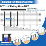 CKE 10-15ft Complete Set 36" Cable Railing Post Kit, 3Pack Adjustable Top Level Drilled Line Posts(35"x2"x2"), 220ft 1/8" Wire Rope, Black Swageless Invisible Cable Railing Kit (No Handrail) LPS01 CKE