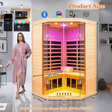 2-3 Person Ultra Low EMF(0-5mG) Far Infrared Sauna, 1520w Hemlock Indoor Sauna Room with APP Control, LCD Panel Control, Constant Temperature Cover, Chromotherapy Lamp, Reading Lamp, Bluetooth Speaker KUNSANA
