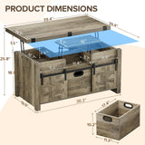 Memobarco 40" Farmhouse Lift Top Coffee Table with Sliding Barn Door,4 in 1 Multi-Function Coffee Tables with Storage Drawers & Hidden Compartment,Converts to Dining Table for Living Room,Grey Memobarco