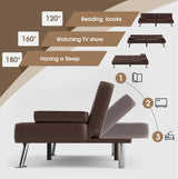 Flamaker Futon Sofa Bed Modern Folding Futon Set Convertible Recliner Lounge for Living Room with 2 Cup Holders, Removable Armrests (PU Leather, Brown) Flamaker