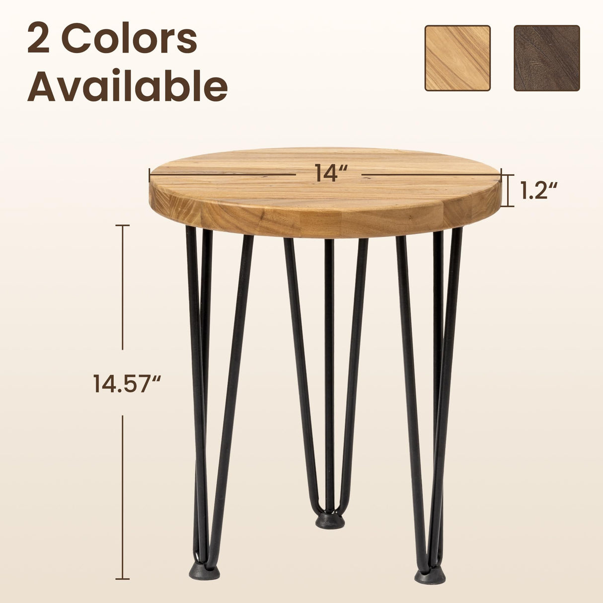 Fun Memories Round Coffee Table - Elm Wood Nesting Table with Metal Legs & Non Slip Feet Base - Rustic Nesting End Tables for Living Room Bedroom - 14" D x 14" W x 16" H - Natural Color Fun Memories