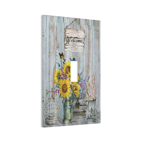 Sunflower Vintage Barn Wooden 1 Gang Single Toggle Light Switch Covers Sun floral Decorative Wall Plate Switchplate Electrical Faceplate Farmhouse Home Livingroom Decor Yamxbfa