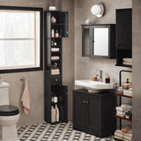 Haotian BZR34-SCH, Black Bathroom Tall Cabinet with 1 Drawer, 2 Doors and Adjustable Shelves, Bathroom Shelf, 7.87 x 7.87 x 70.87 Bathroom Tall Cabinet Cupboard Haotian