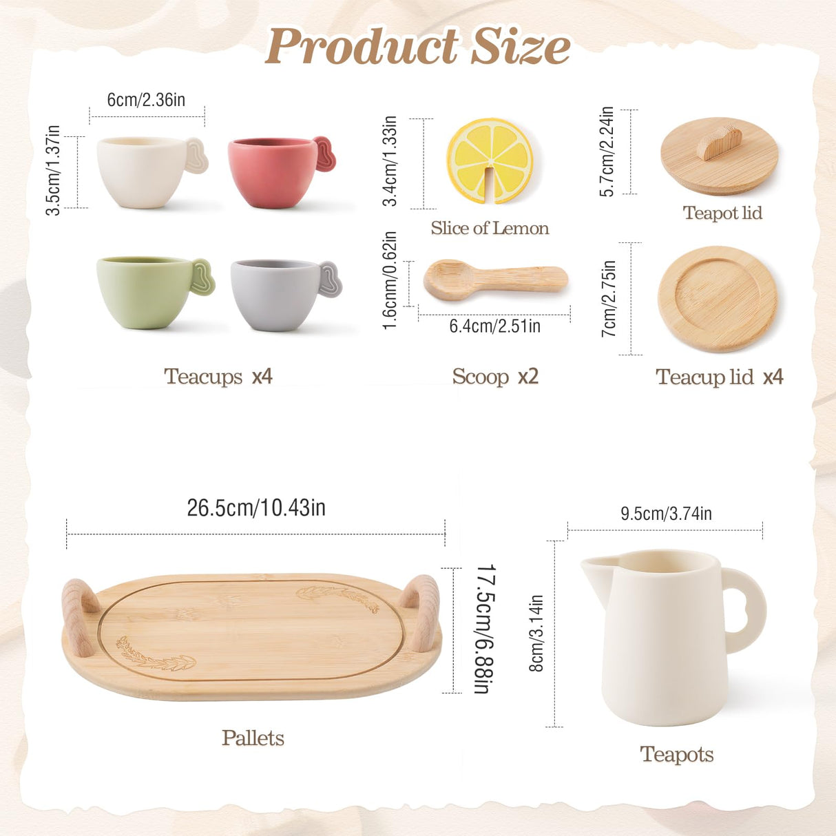 Tea Party Set for Kids, Wooden Tea Set for Little Girls and Boys, Kids Play Kitchen Accessories Toy Dishwasher Safe Tea Set for Toddler, Pretend Play Toddler Tea Set Ideal Christmas Birthday Gift Ikubigu