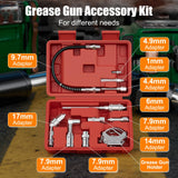 HTOMT 11pcs Grease Gun Lubrication Accessory Kit,360° Grease Coupler Adapter Multi-Function Quick Connects to Any Grease Fit on Any Machine,Connect Greasing 3 Types of Nozzles,Flexible Hose Extension HTOMT