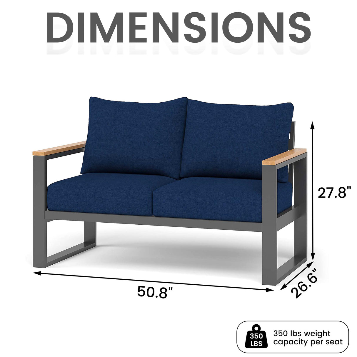 Sundale Outdoor Patio Furniture Aluminum Loveseat, All-Weather Outdoor Metal Sofa Couch with 6” Olefin Cushion & Dark Grey Frame, Outdoor Seating for Garden Deck Porch(Navy Blue) Sundale Outdoor