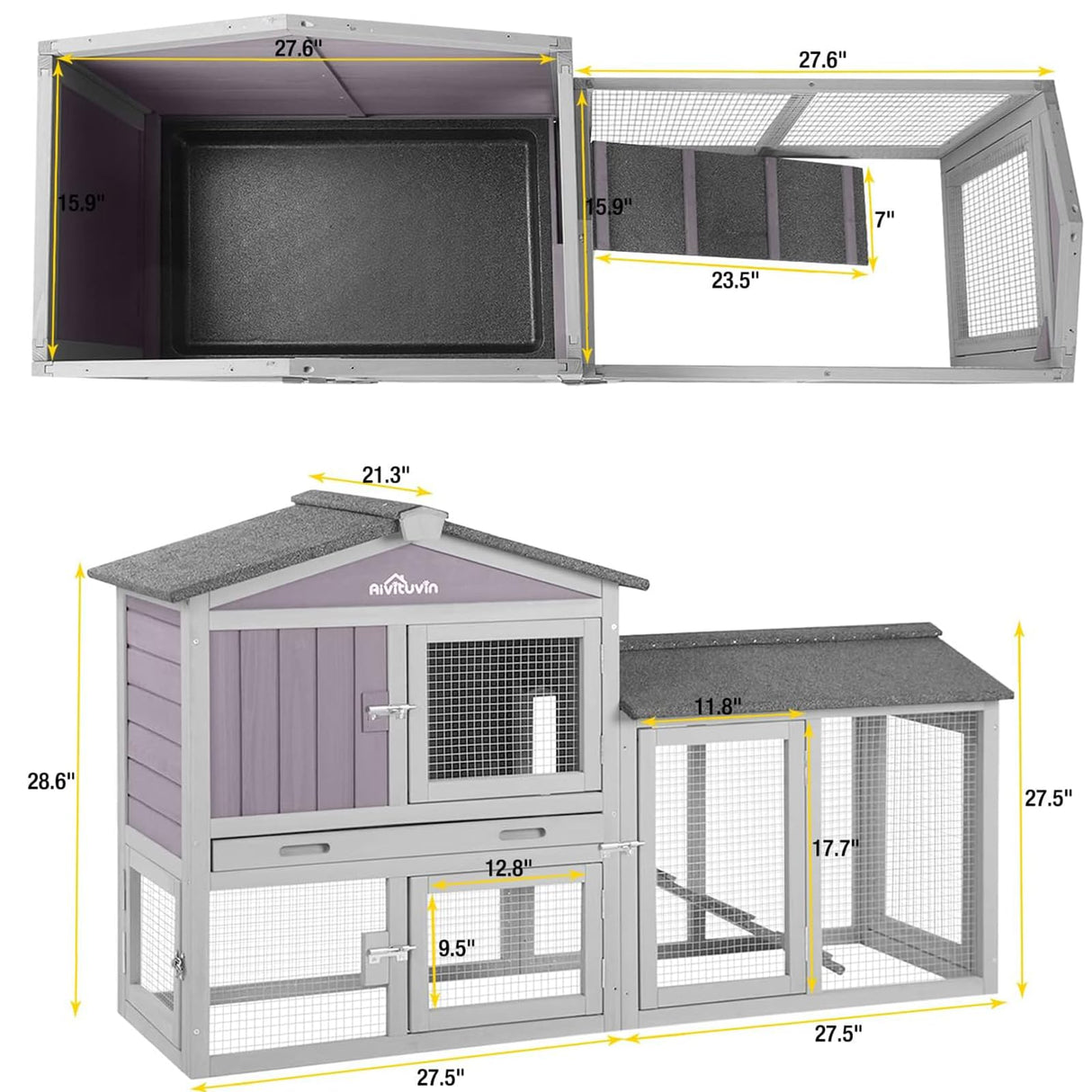 Aivituvin Chicken Coop Outdoor Rabbit Hutch Expandable Indoor Cage for Bunny, Small Chicken, Quail, Duck 57" L Aivituvin